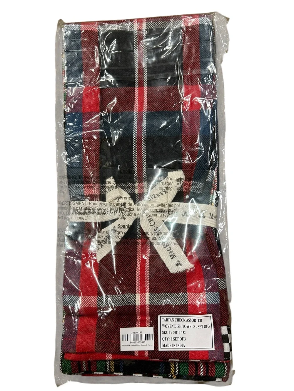 MacKenzie-Childs Tartan Check woven dish towels assorted set of 3 NIP - Picture 2 of 5